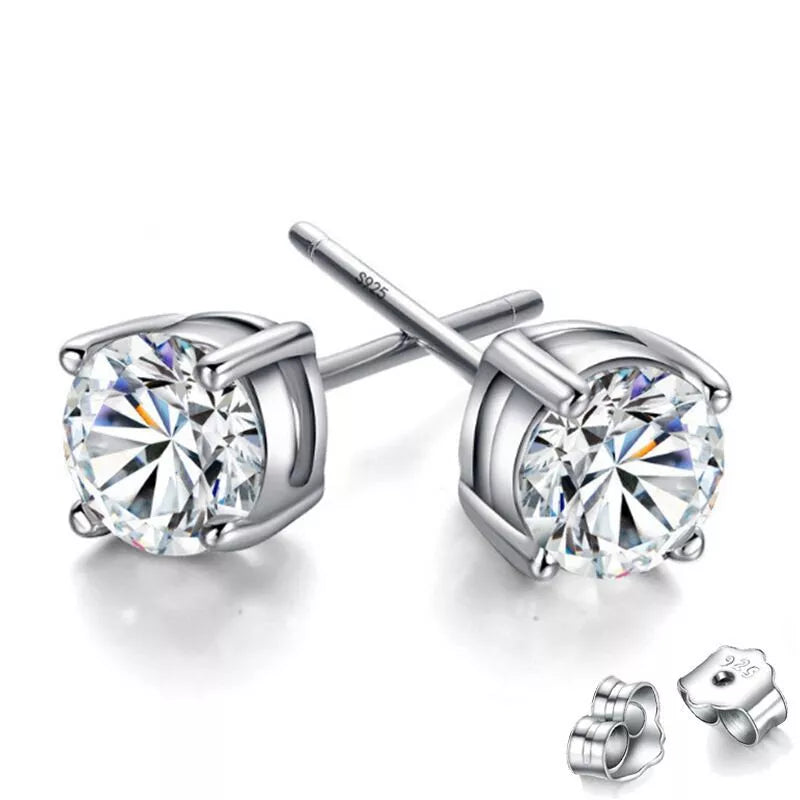 925 Sterling Silver Cubic Zirconia Stud Earrings for Women – 6mm Round, Hallmarked, Gift-Ready Pouch