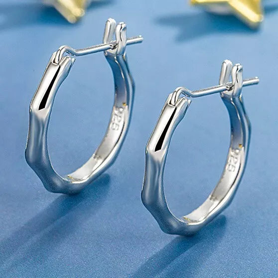925 Sterling Silver Bamboo Hoop Earrings – 1.7cm Lightweight Gift for Women & Girls UK Hallmarked Jewellery
