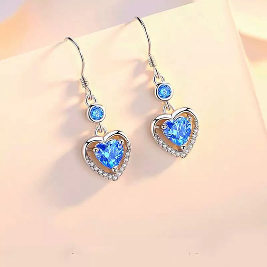 925 Sterling Silver Heart Drop Earrings – Dangle Hook Women’s Jewellery Gift UK, Romantic Designer Style