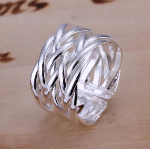 Adjustable Weave Finger Rings | Chunky Silver Ring | Silver Big Knot Thumb Ring For Women Chunky Weaved Ring