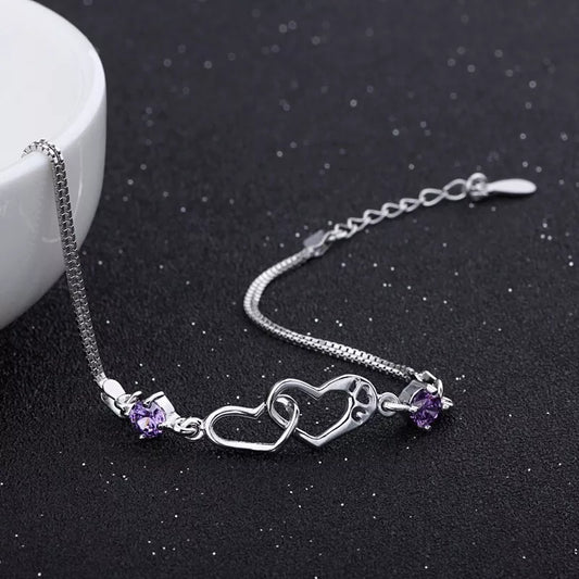 Double Heart Charm Linked Bracelet