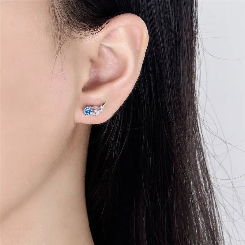 Blue Crystal Angel Wing Stud Earrings | Angel Earrings 925 Sterling Silver Women Jewellery