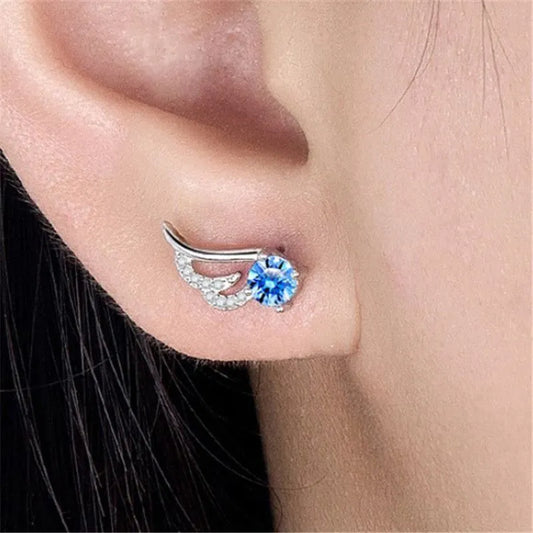 Blue Crystal Angel Wing Stud Earrings | Angel Earrings 925 Sterling Silver Women Jewellery