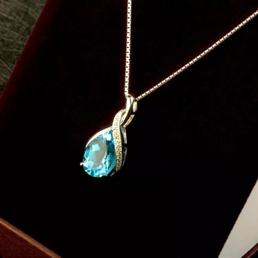 Elegant Blue Crystal Pendant Necklace – 925 Sterling Silver  Women's Jewellery UK  Gift for Her