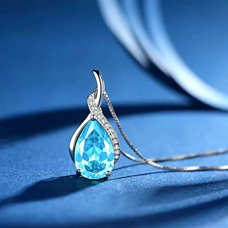 Elegant Blue Crystal Pendant Necklace – 925 Sterling Silver Women's Jewellery UK Gift for Her