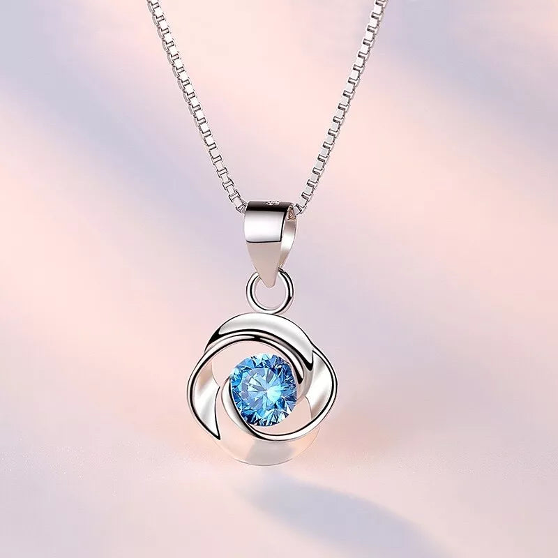 Blue Crystal Swirl Pendant Necklace