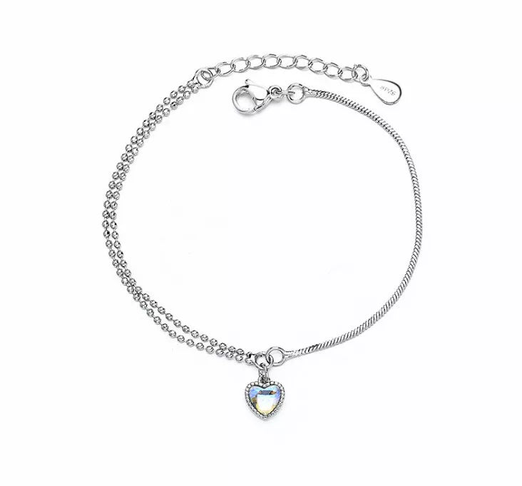 Blue Heart Bracelet – 925 Sterling Silver Women’s Jewelry Gift Adjustable 15+3cm Elegant Packaging
