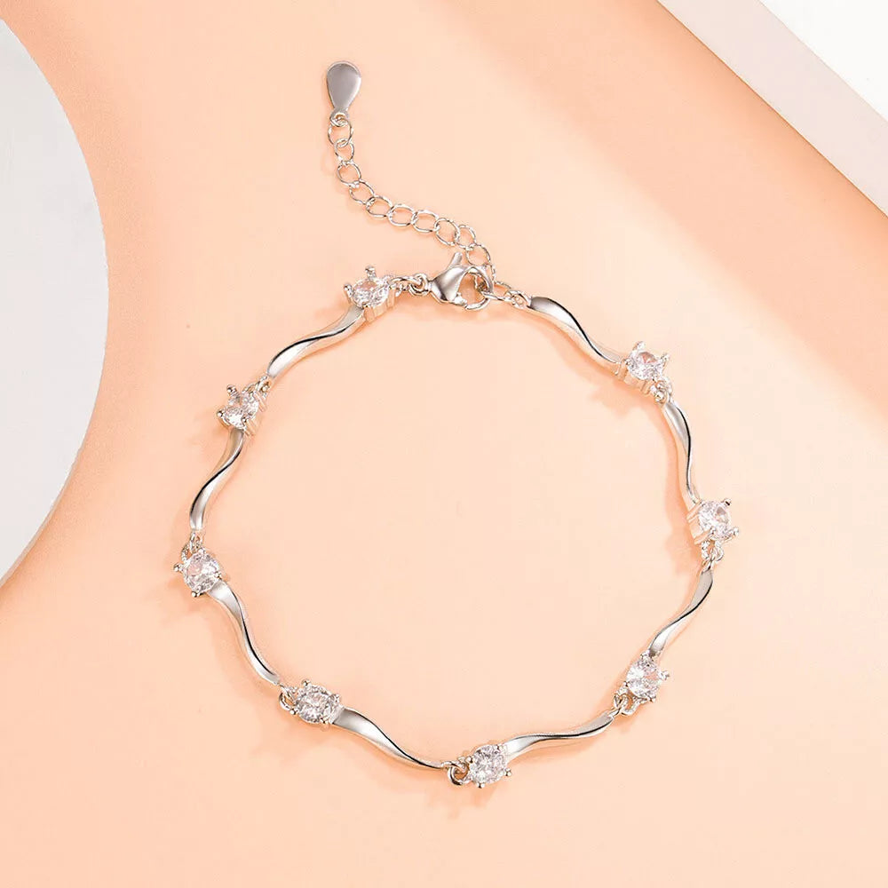 Classic Crystal Charm Bracelet | 925 Sterling Silver | Adjustable Length