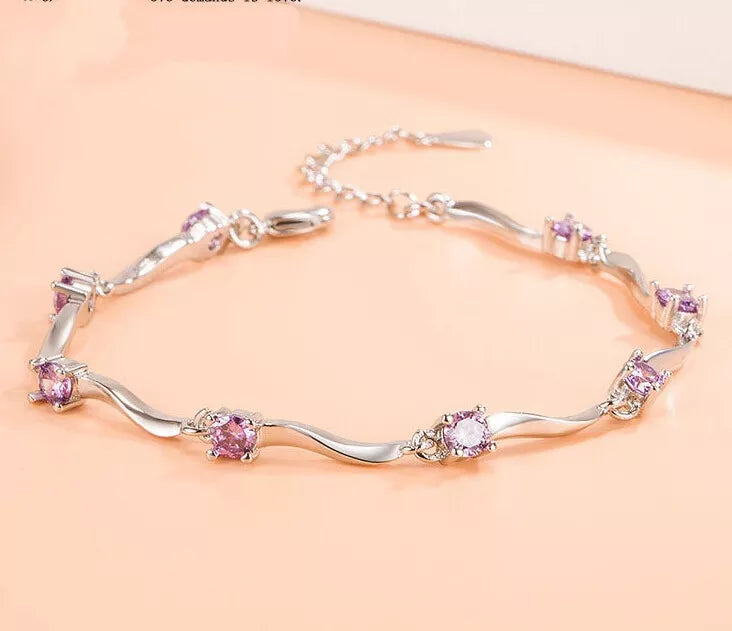 Classic Crystal Charm Bracelet | 925 Sterling Silver | Adjustable Length