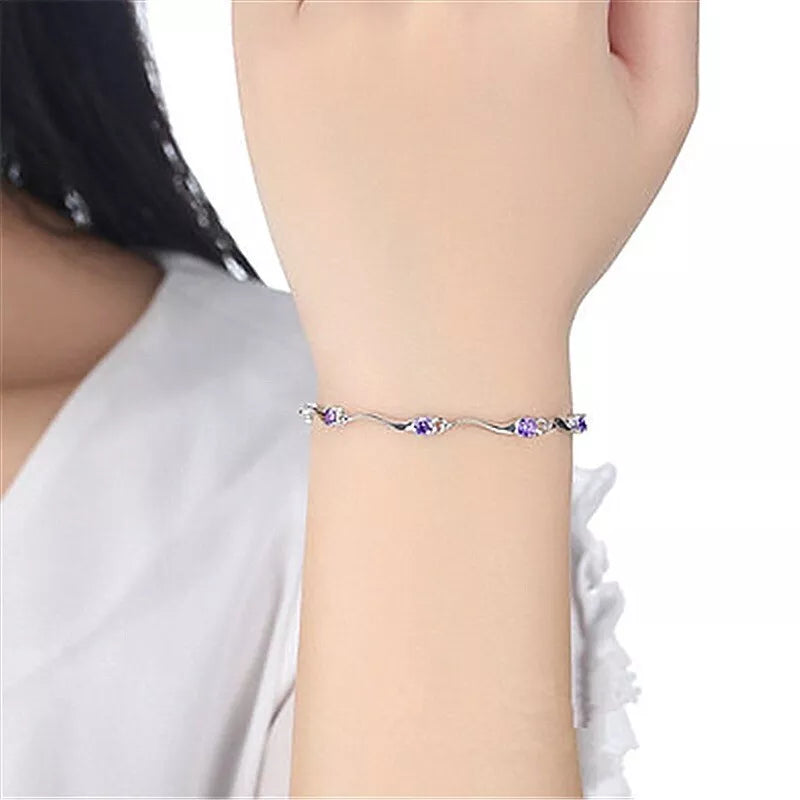 Classic Crystal Charm Bracelet | 925 Sterling Silver | Adjustable Length