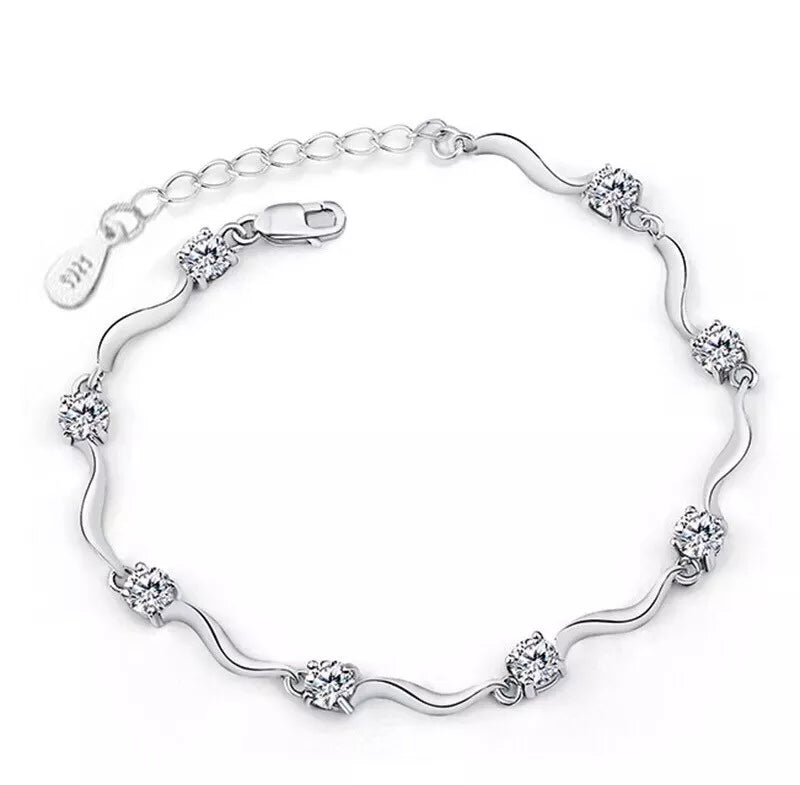 Classic Crystal Charm Bracelet | 925 Sterling Silver | Adjustable Length