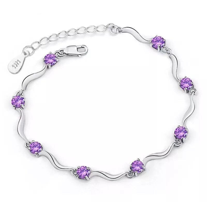 Classic Crystal Charm Bracelet | 925 Sterling Silver | Adjustable Length