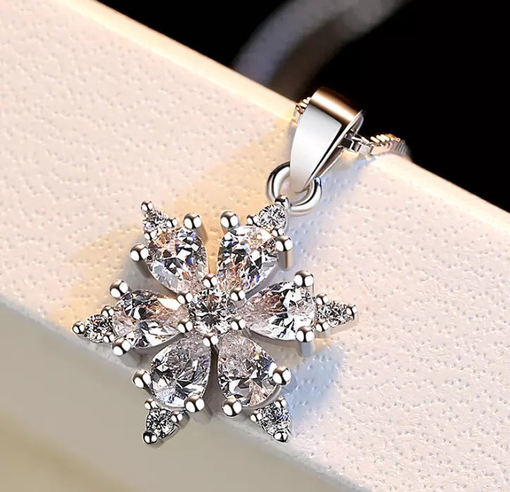 Clear Cubic Zirconia Snowflake Necklace