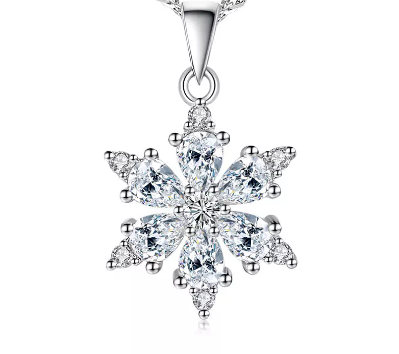 Clear Cubic Zirconia Snowflake Necklace