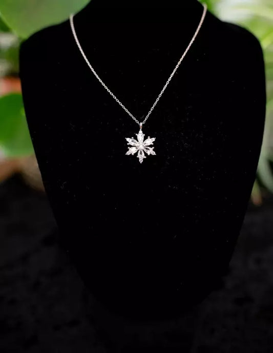 Clear Cubic Zirconia Snowflake Necklace