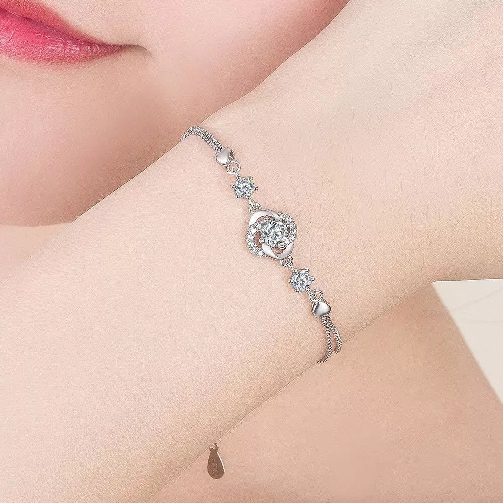 925 Sterling Silver Crystal Swirl Charm Bracelet – Hallmarked Jewellery for Women & Girls UK