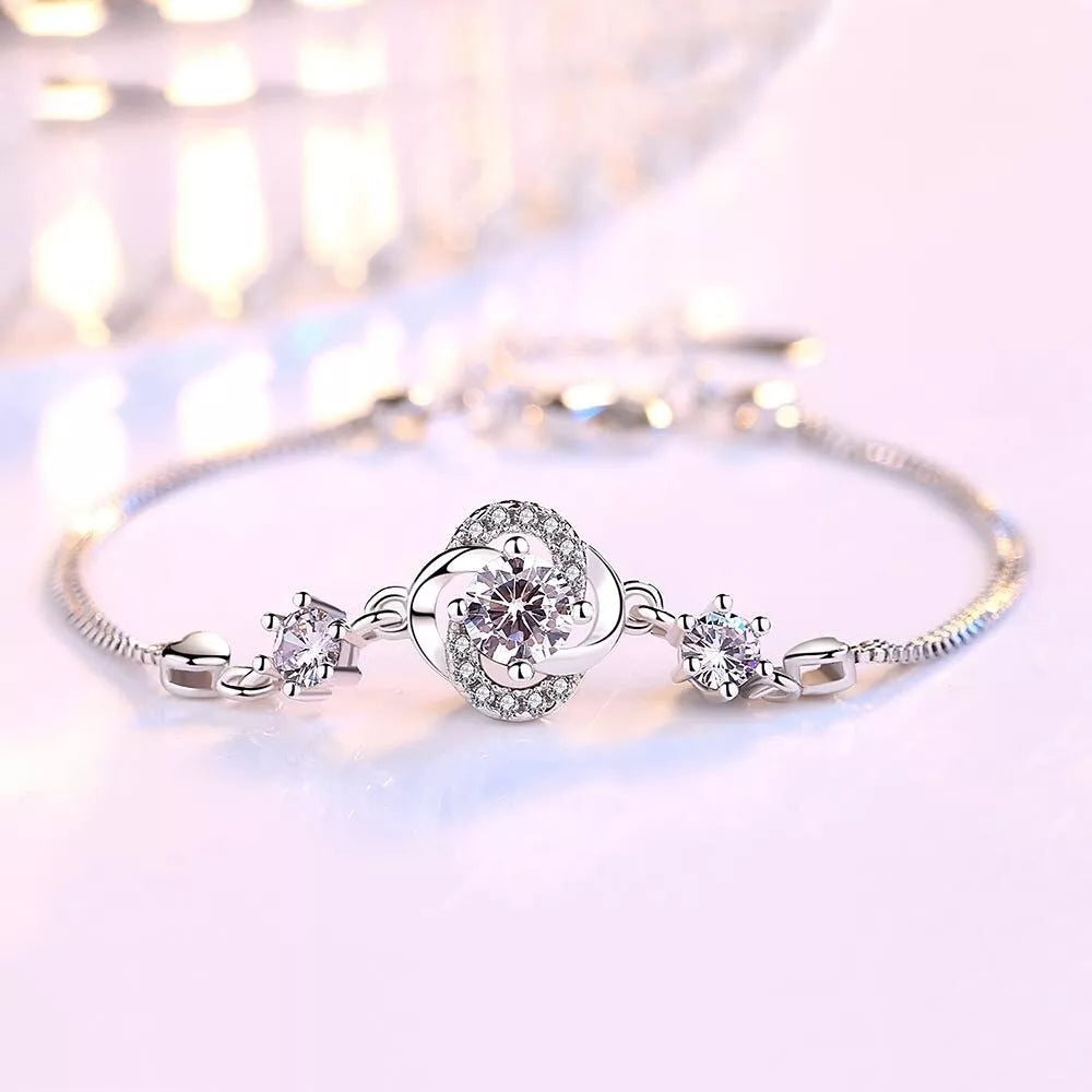 925 Sterling Silver Crystal Swirl Charm Bracelet – Hallmarked Jewellery for Women & Girls UK