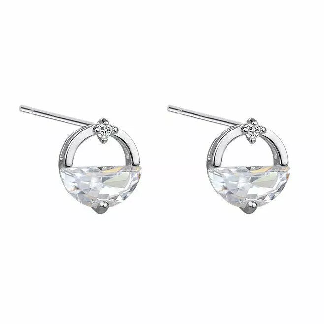 925 Sterling Silver Crystal Circle Stud Earrings – Women's Designer Jewellery Gift UK
