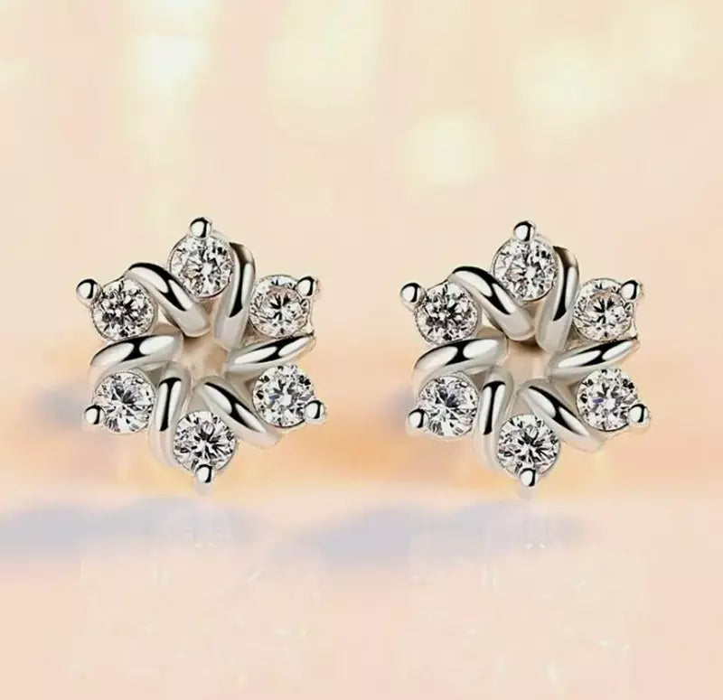 Swirl Crystal Flower Earrings Studs for Women