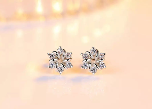 Swirl Crystal Flower Earrings Studs for Women