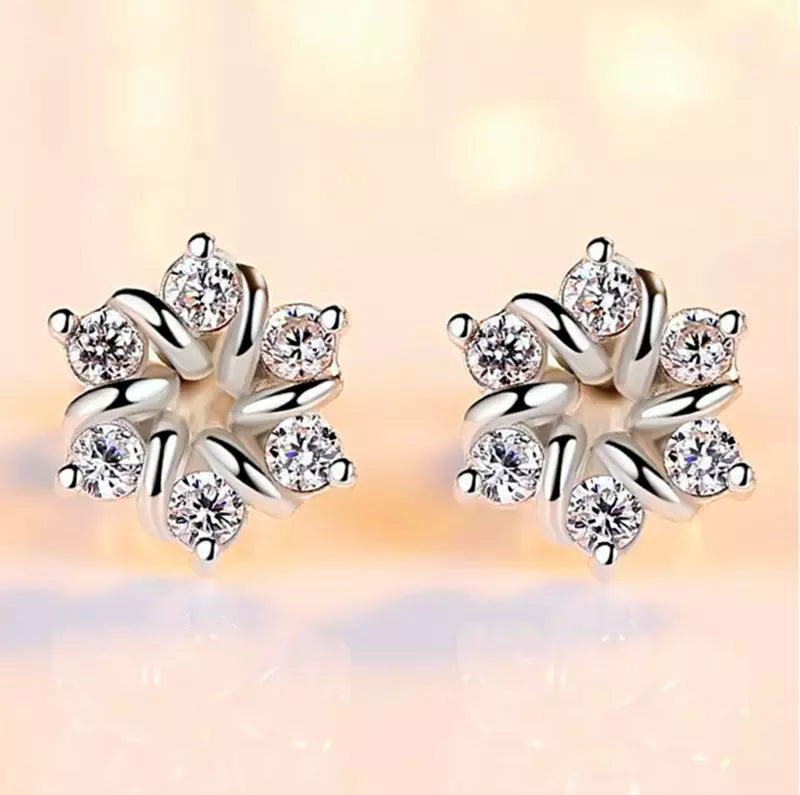 Swirl Crystal Flower Earrings Studs for Women