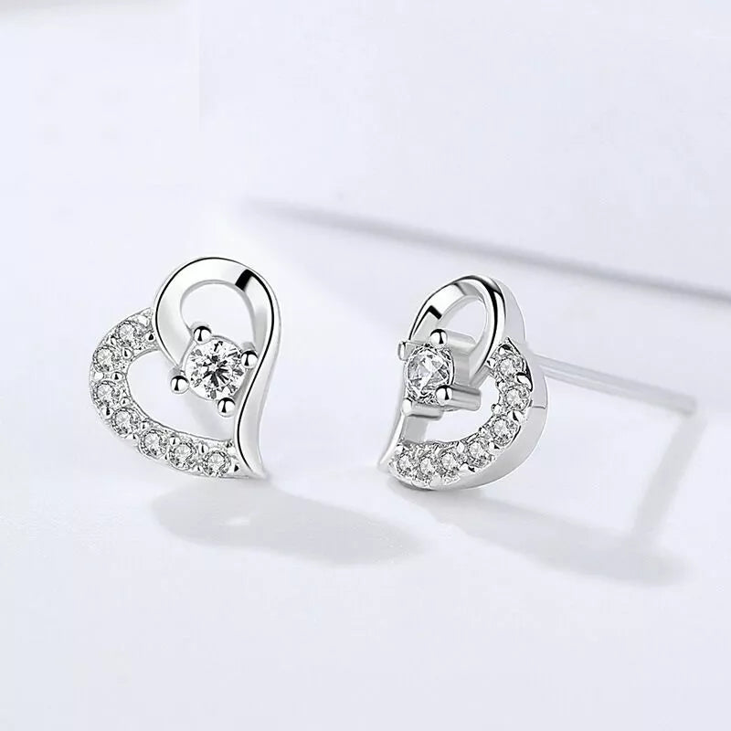 925 Sterling Silver Crystal Heart Stud Earrings for Women & Girls – Gift Jewellery UK
