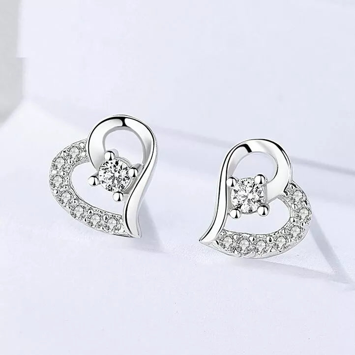 925 Sterling Silver Crystal Heart Stud Earrings for Women & Girls – Gift Jewellery UK