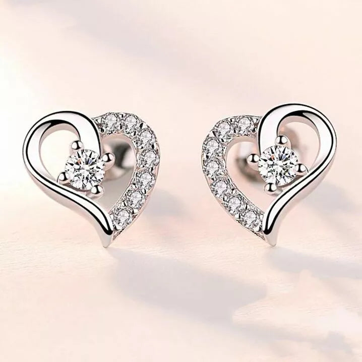925 Sterling Silver Crystal Heart Stud Earrings for Women & Girls – Gift Jewellery UK
