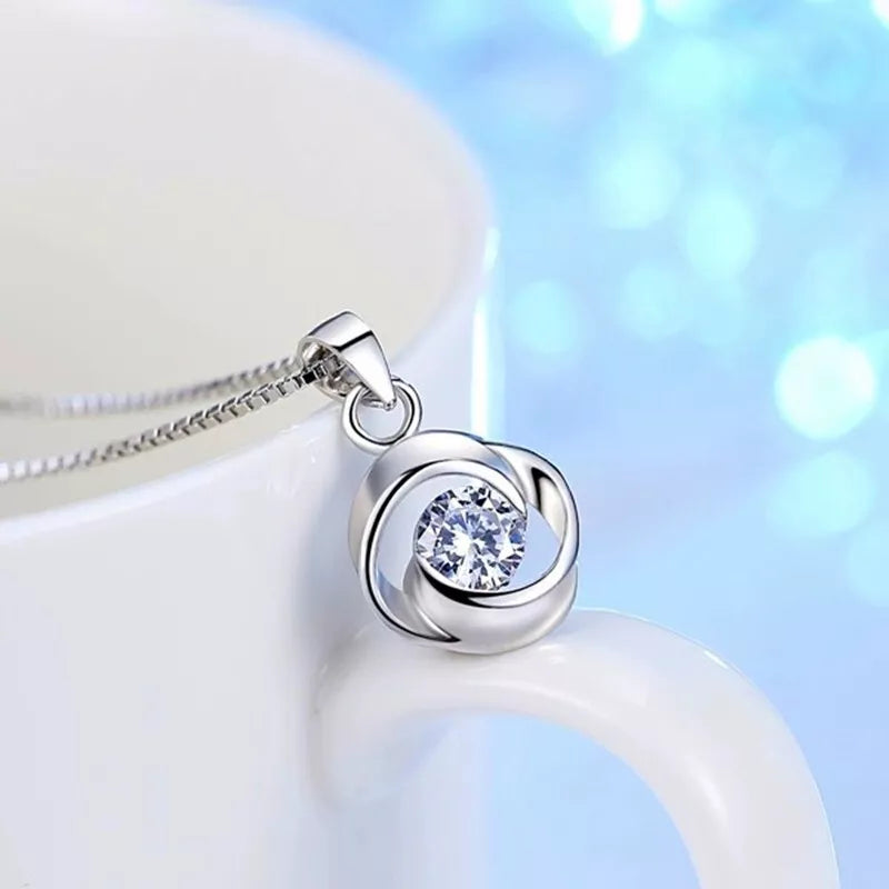 Crystal Swirls Pendant Necklace | 925 Sterling Silver Chain