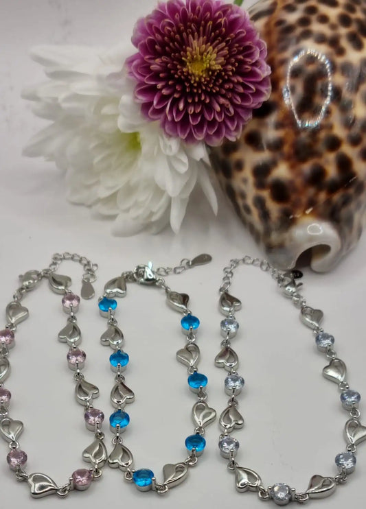Crystal Heart Linked Charm Bracelet | Women Heart Shaped Crystal Bracelet