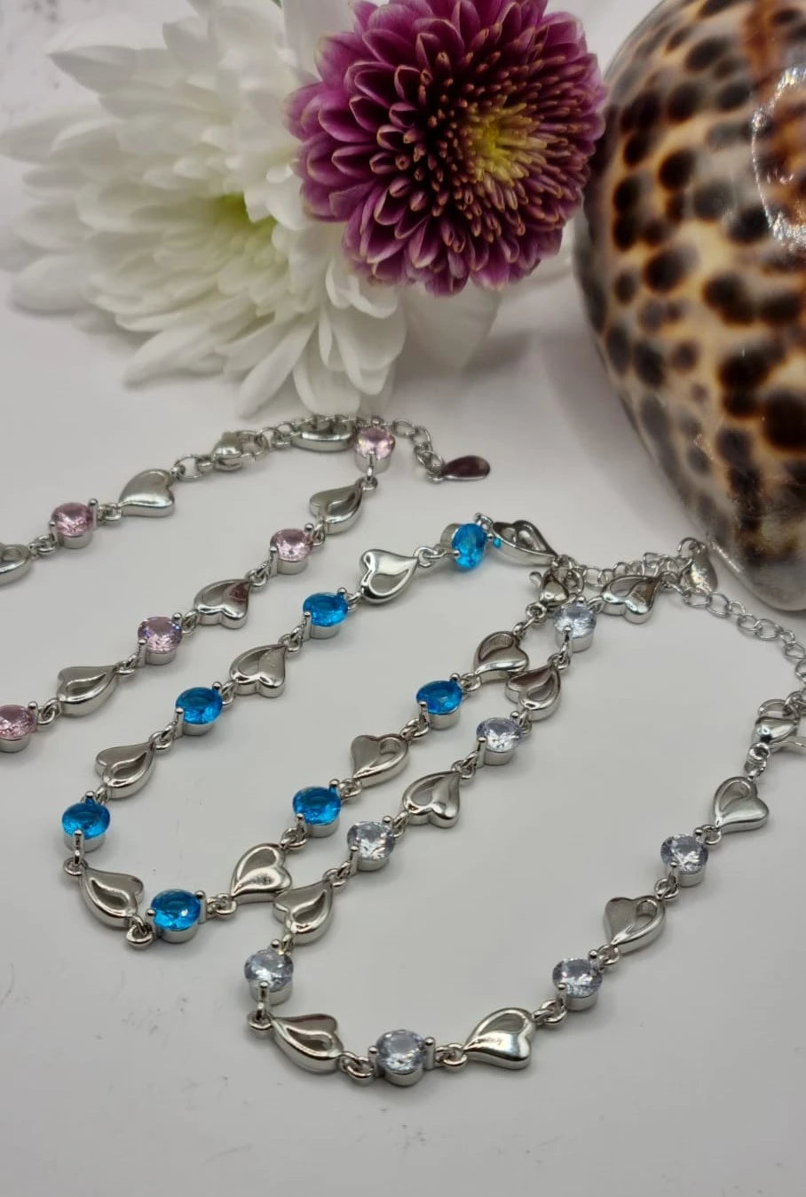 Crystal Heart Linked Charm Bracelet | Women Heart Shaped Crystal Bracelet