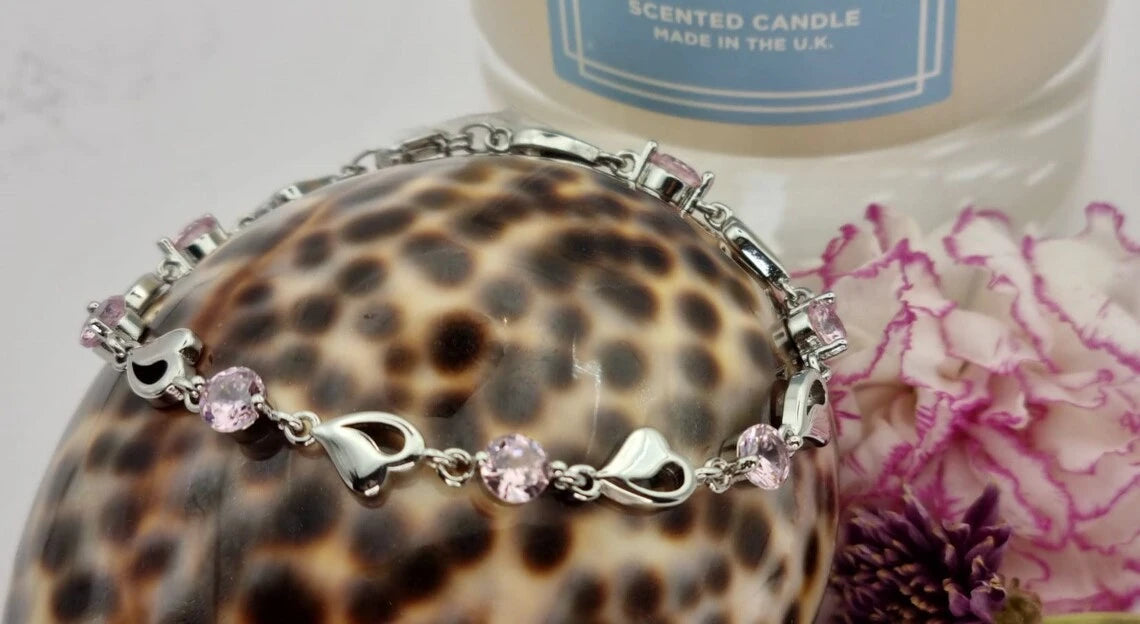 Crystal Heart Linked Charm Bracelet | Women Heart Shaped Crystal Bracelet