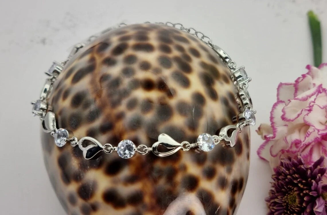 Crystal Heart Linked Charm Bracelet | Women Heart Shaped Crystal Bracelet