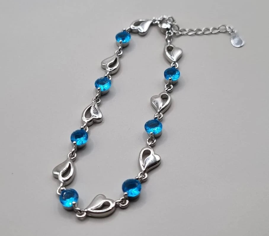 Crystal Heart Linked Charm Bracelet | Women Heart Shaped Crystal Bracelet