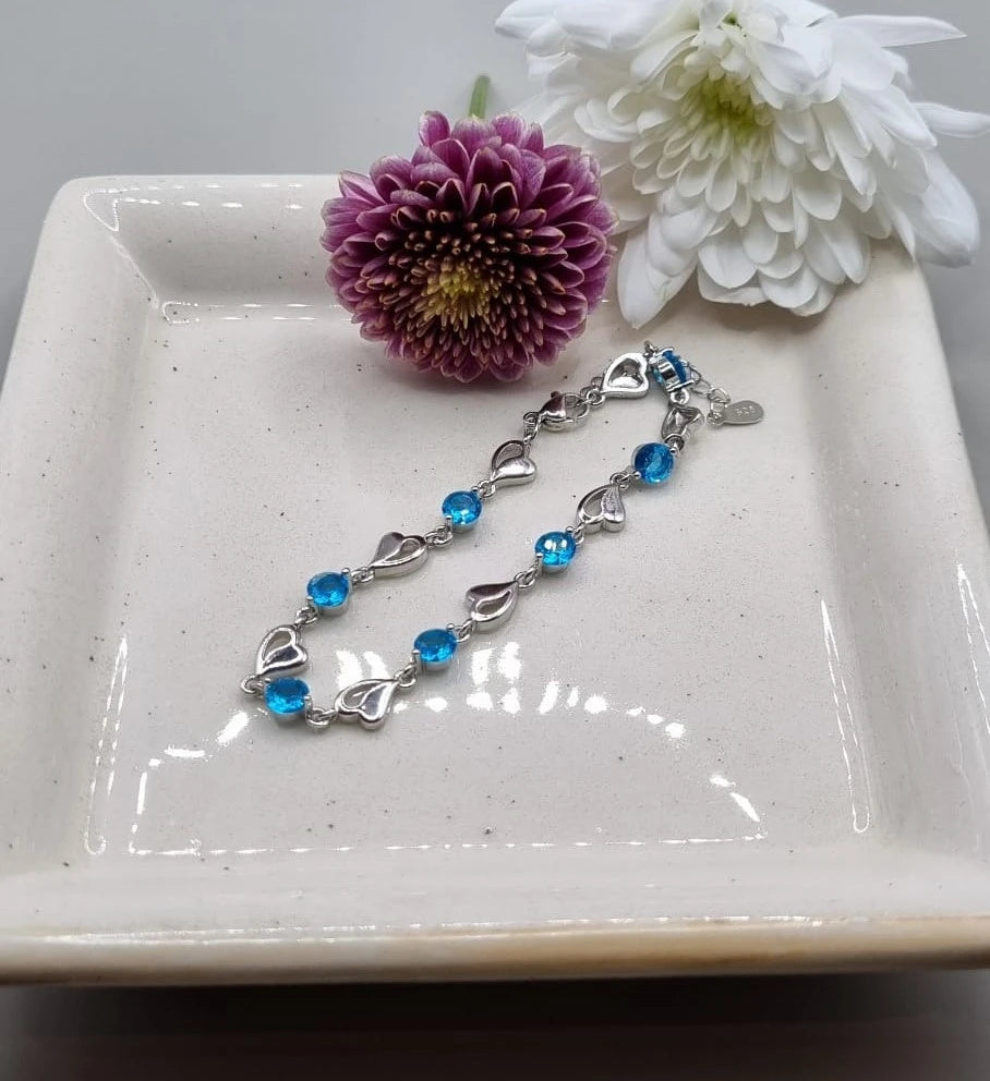 Crystal Heart Linked Charm Bracelet | Women Heart Shaped Crystal Bracelet