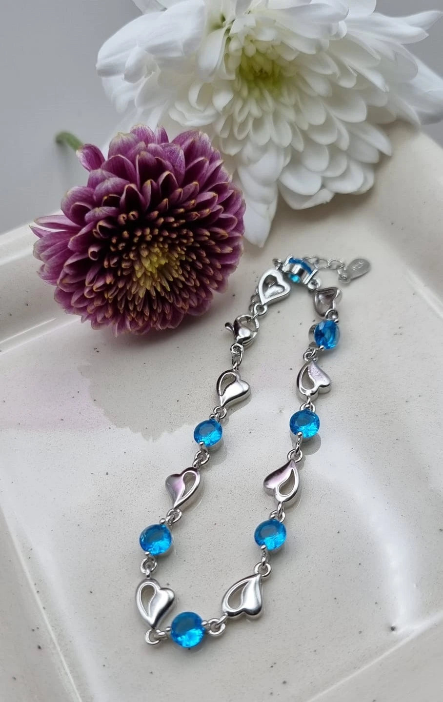 Crystal Heart Linked Charm Bracelet | Women Heart Shaped Crystal Bracelet