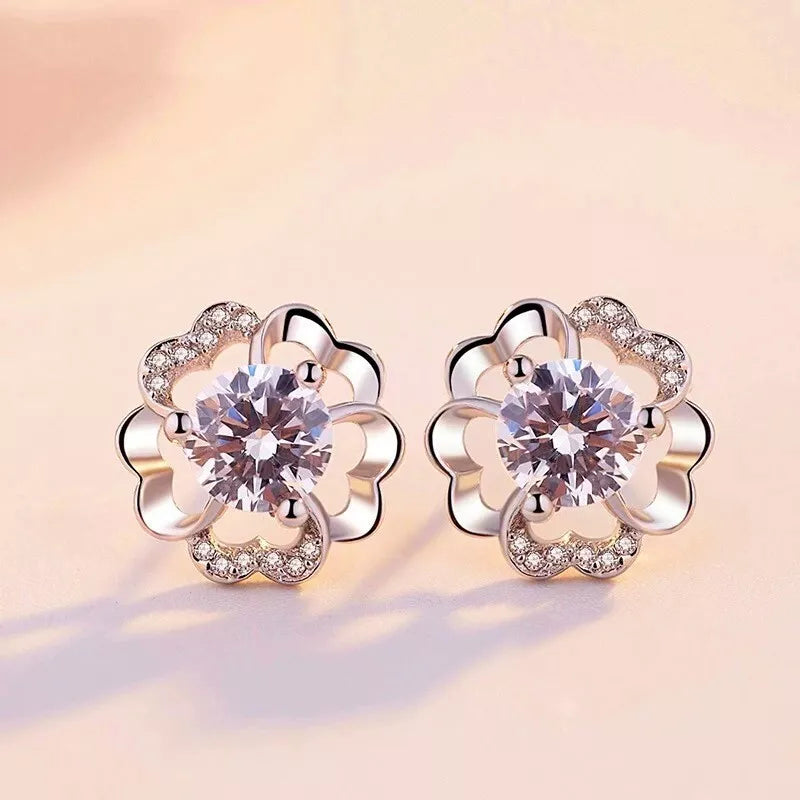 Crystal Swirl Necklace and 925 Sterling Silver Stud Earrings Set