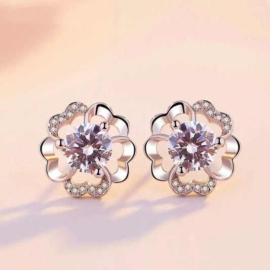Crystal Swirl Necklace and 925 Sterling Silver Stud Earrings Set