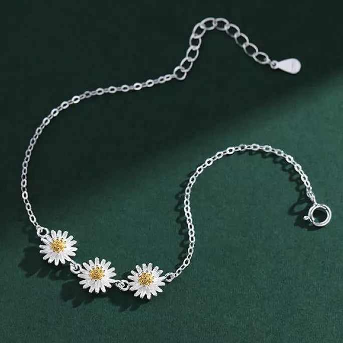 925 Sterling Silver Flower Charm Bracelet for Women & Girls – Delicate Link Design, Gift Pouch Included