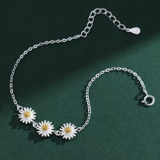 925 Sterling Silver Flower Charm Bracelet for Women & Girls – Delicate Link Design, Gift Pouch Included