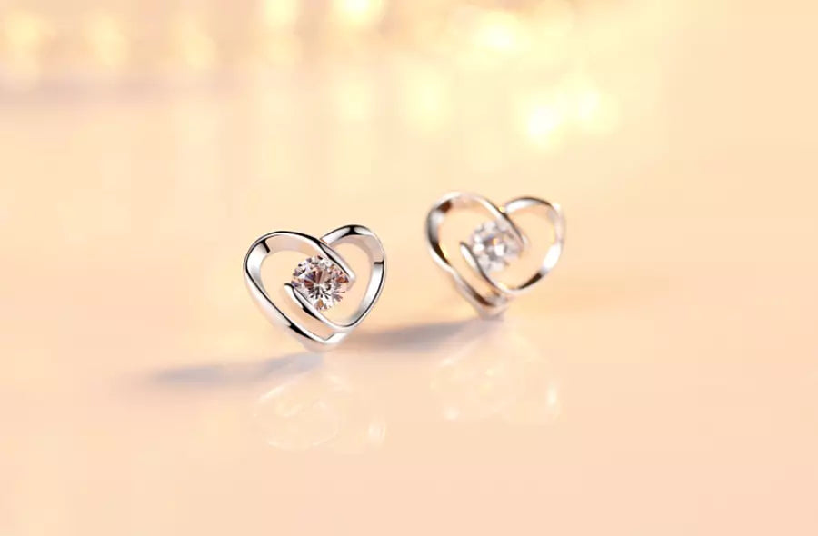 925 Sterling Silver Heart Swirl Stone Stud Earrings