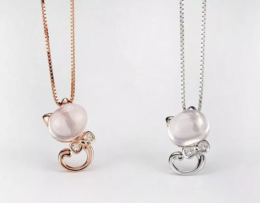 Elegant Moonstone Cat Pendant Necklace for Women | 18-inch Chain