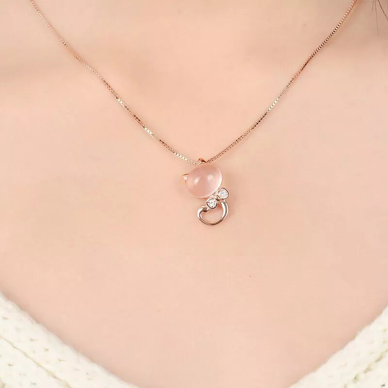 Elegant Moonstone Cat Pendant Necklace for Women | 18-inch Chain