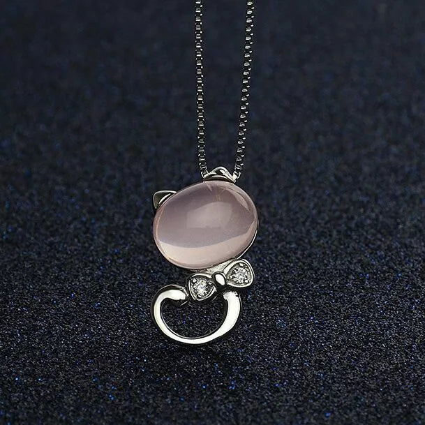 Elegant Moonstone Cat Pendant Necklace for Women | 18-inch Chain