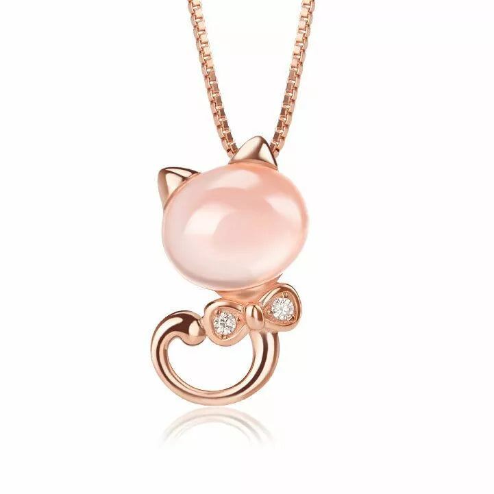 Elegant Moonstone Cat Pendant Necklace for Women | 18-inch Chain