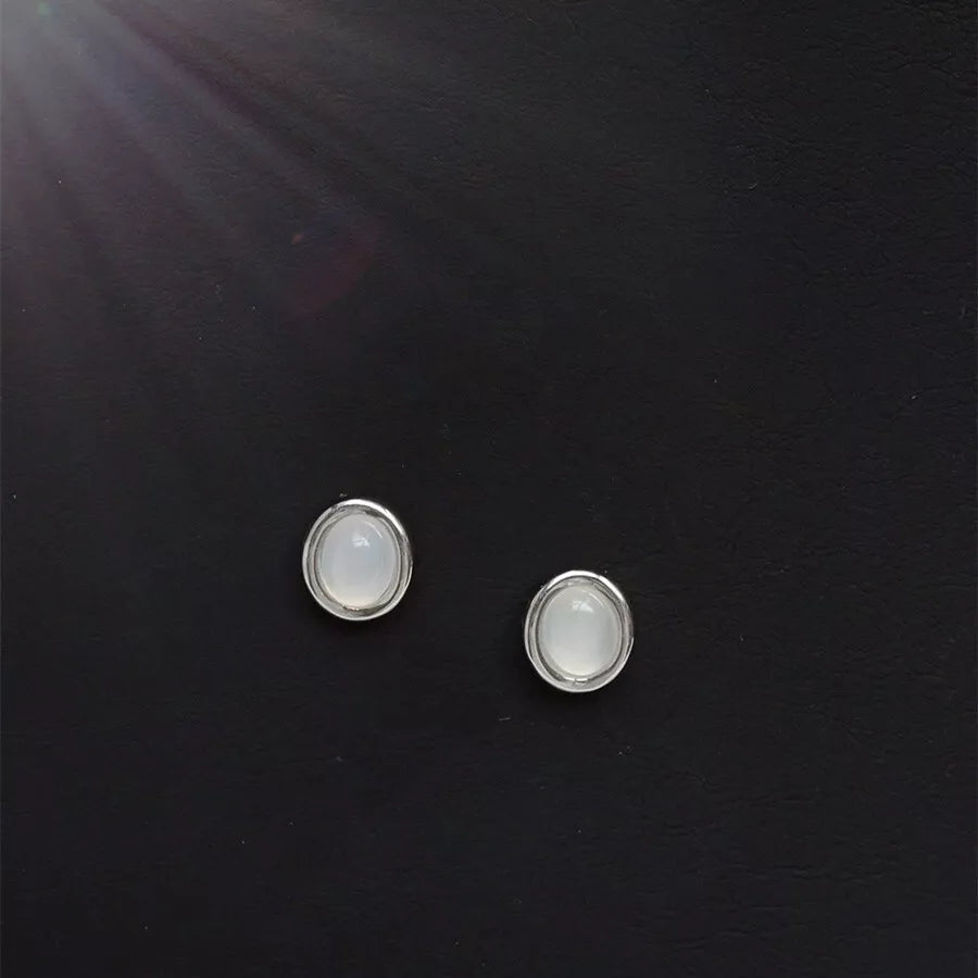 925 Sterling Silver Oval Moonstone Stud Earrings for Women