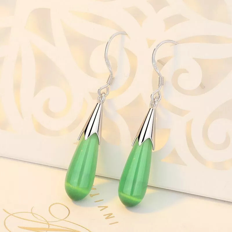 Pink, White, and Green Moonstone Opal Drop Earrings