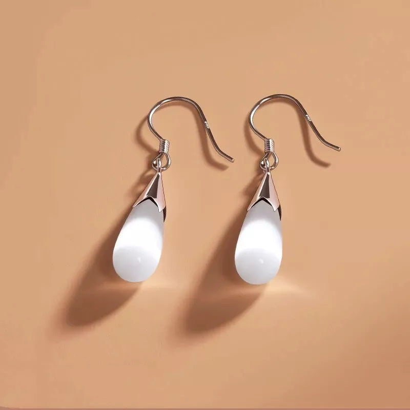 Pink, White, and Green Moonstone Opal Drop Earrings