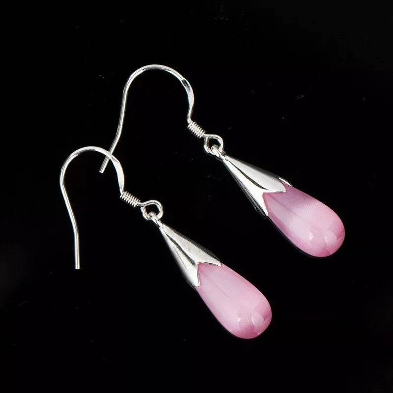 Pink, White, and Green Moonstone Opal Drop Earrings
