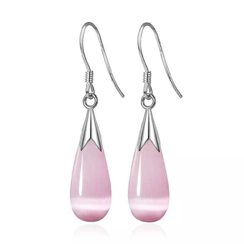 Pink, White, and Green Moonstone Opal Drop Earrings